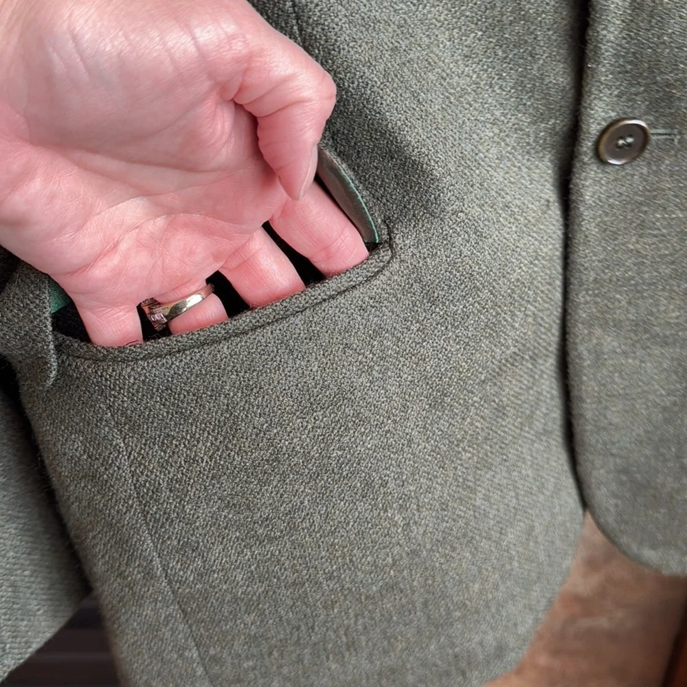 Mens United Colors of Benetton Italy made army green wool blazer jacket size 50